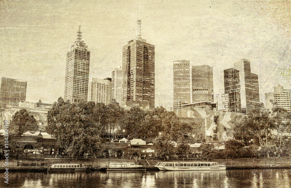 Vintage panorama of Melbourne, Australia