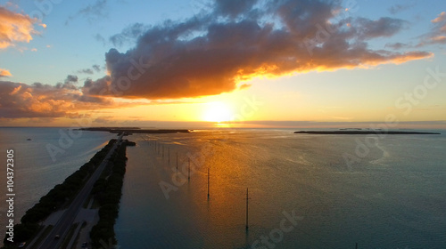 Sunset in Islamorada, Florida. Bridge over the sea