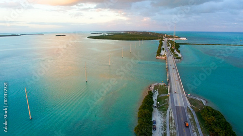 Sunset in Islamorada, Florida. Bridge over the sea photo