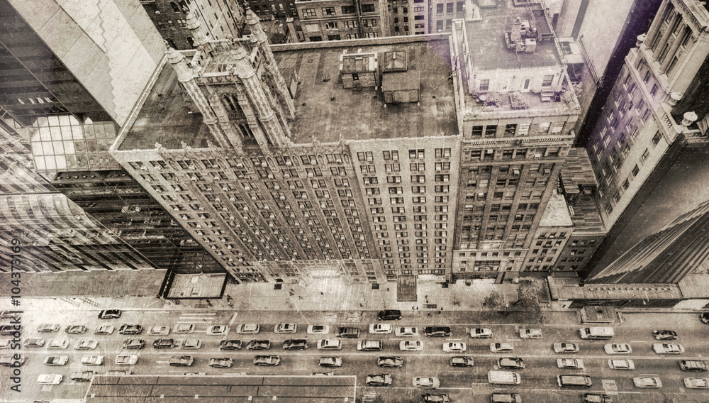 Vintage view of New York City skyline - obrazy, fototapety, plakaty 