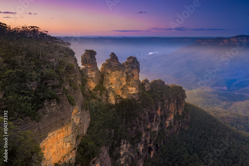 Sunrise over three sisters, Blue Mountains, NSW, Australia photo