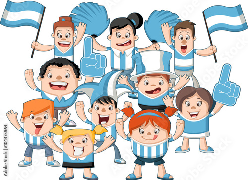 Group of cartoon sport fans and supporters cheering 
