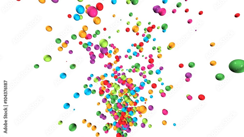 3D: Bunte, fliegende Kugeln vor weißem Hintergrund – Film, Video, Animation