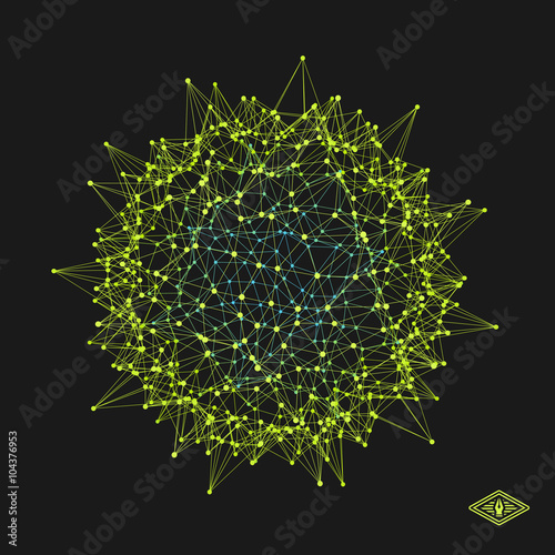 Abstract 3d Design Element, Emblem. Different Lights Dots On Black Background. Vector Illustration.