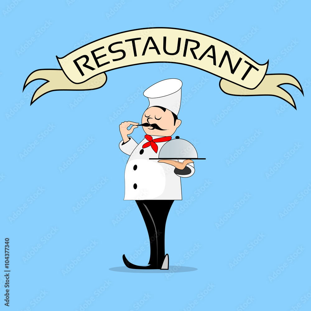 Professional Cook With Dish Server Text Banner Restaurant