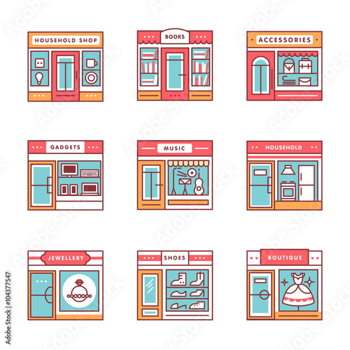 City shops and stores buildings storefronts