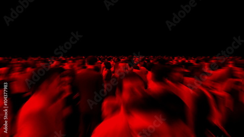 Homo Sovieticus. Crowd forms red star shape, motion blur