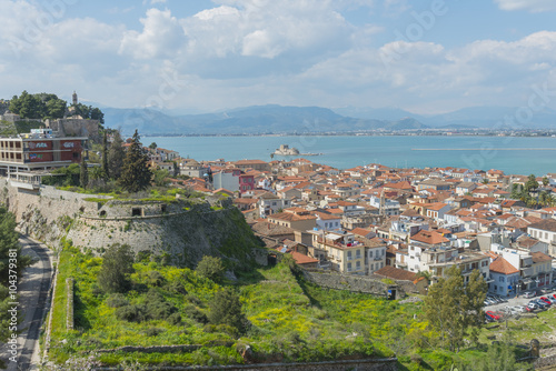 Panoramic view of the old town in Nafplio, Greece.