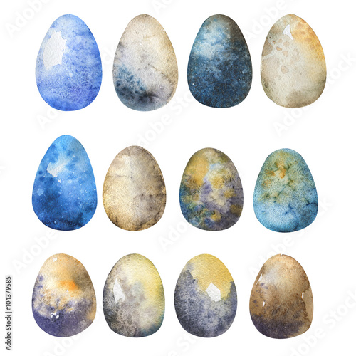 Hand drawn Easter eggs watercolor set. Illustration for greeting