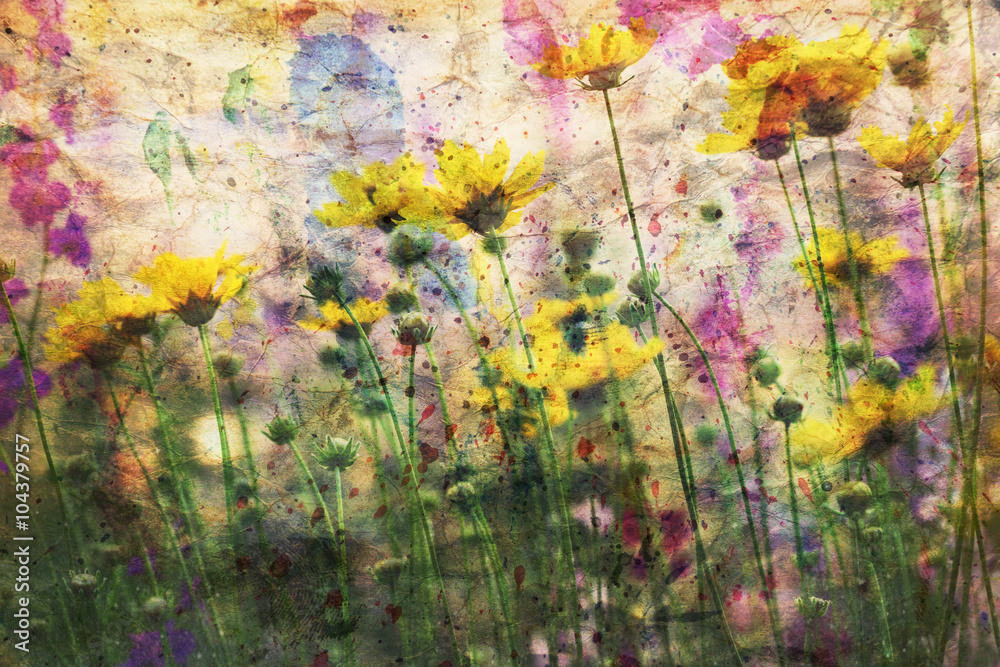 cute yellow flowers and watercolor spatter cute yellow flowers and watercolor spatter