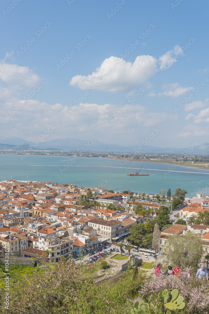 Panoramic view of the old town in Nafplio, Greece.