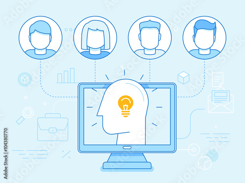 Vector flat linear illustration in blue colors