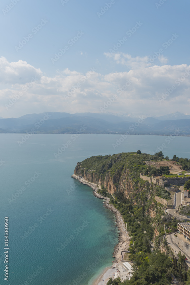 A beautiful coastline in Nafplio, Greece. View from above.