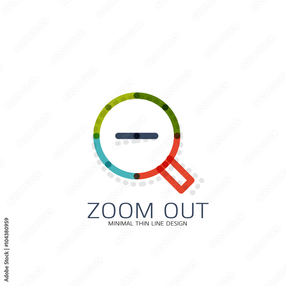 Vector thin line design logo magnifying glass, search and find or zoom logotype concept. Linear minimalistic business icon