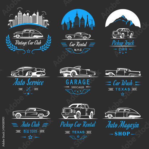 Vector Set of Vintage Car Badges and Sign