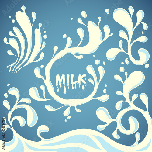 Fototapeta Naklejka Na Ścianę i Meble -  Collection of milk splashes. Vector hand drawn vector illustration