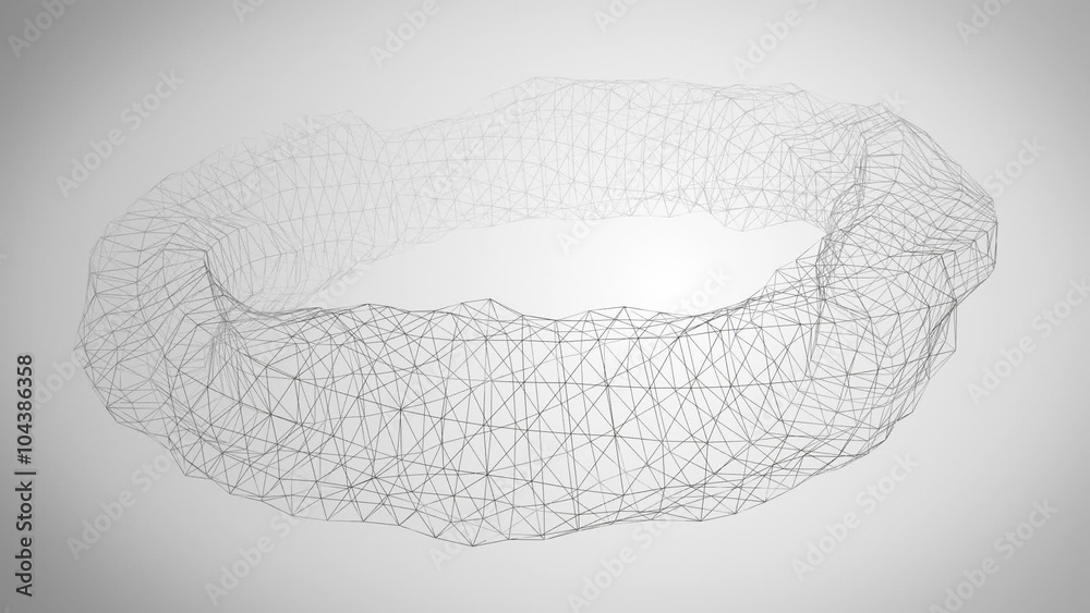 Animated abstract wireframe low-poly 3D torus, seamless loop