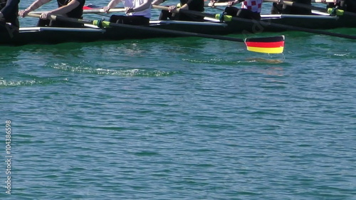 Rowers in eight-oar rowing boats, slow motion full HD video