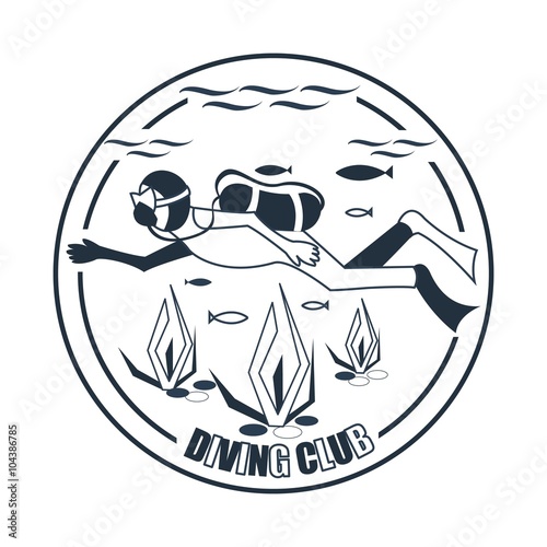 Diving club label. Underwater swimming sticker. Sea emblem. T-Shirt print with scuba diving 