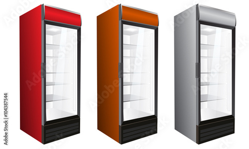 Commercial refrigerator for drinks and perishables. Vector illustration.