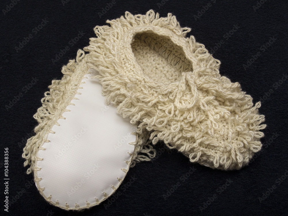 Fototapeta premium Shaggy crocheted woolen caps with extended loops