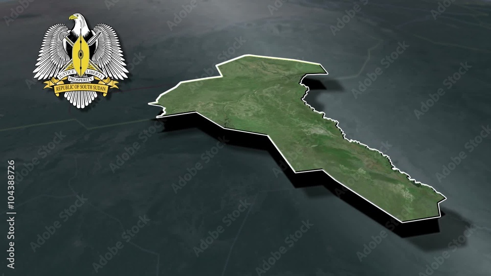 Unity with Coat of arms animation map States of South Sudan Stock ビデオ ...
