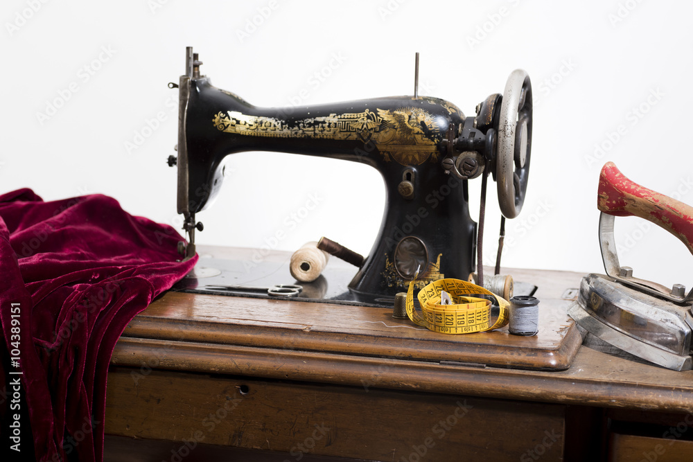antique sewing machine in a study tailoring.