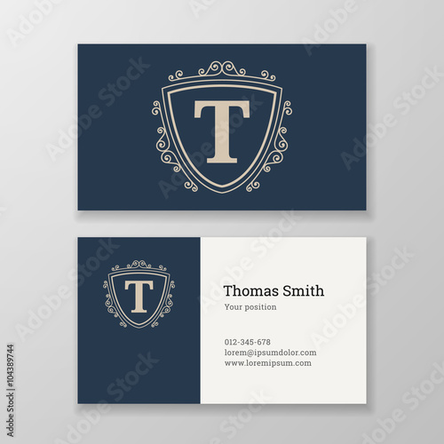 Business card ornament emblem letter T template design.