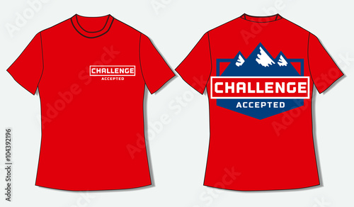 Flat identity mock up template of T shirt. Motivational Quote  Challenge Accepted. Business Logo Concept.  Idea design for teambuildingl, webinar, seminar, creative people. Vector illustration