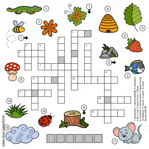Vector color crossword for children about nature