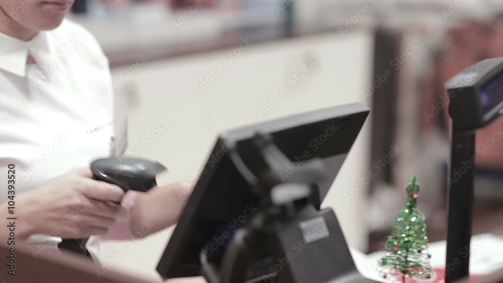 Cash register in the clothing store. check price Cash register in the clothing store. check price