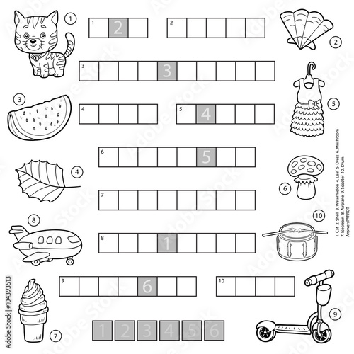 Vector colorless crossword, education game for children