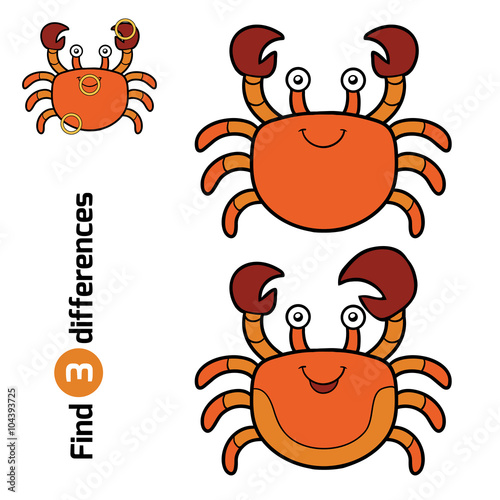 Find differences, game for children (crab)