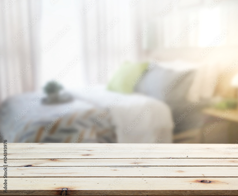 Fotografie Table Top And Blur Background In Bedroom