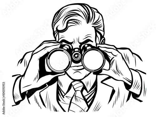 Sentinel watchman with binoculars line art