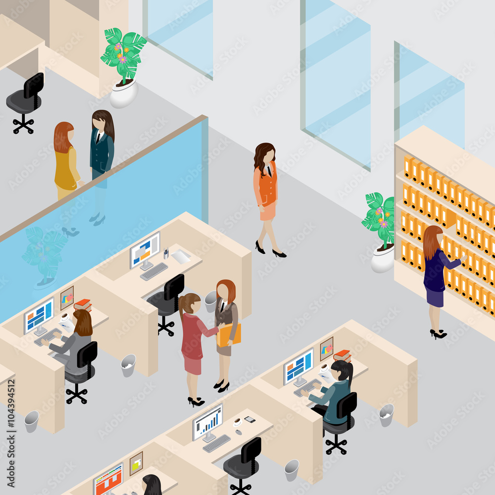 3D Business People In Office - Vector Illustration