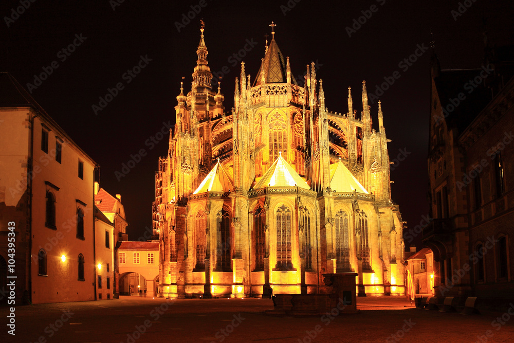 Colorful gothic St. Vitus' Cathedral on Prague Castle, Czech Republic