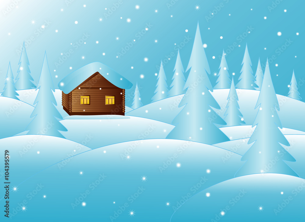 Beautiful little house in winter forest in the New Year's eve Beautiful little house in winter forest in the New Year's eve