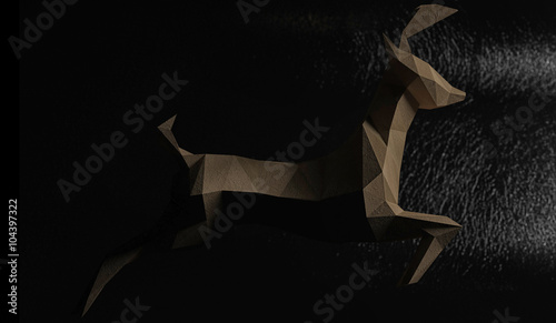Photos Origami Deer running toward the light / Abstract low poly illustration