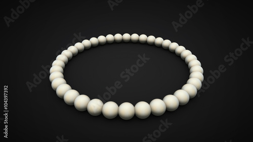 White pearls aligned in circle on black infinite floor. (3D Ilustration)