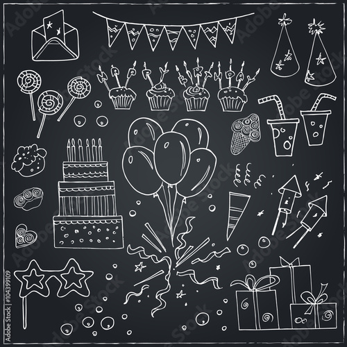 Birthday party doodles elements background.