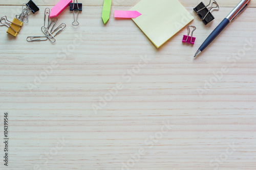 Office desk mock up template with  notebook, diary coverand  pen photo