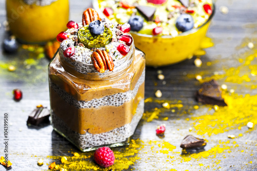 chocolate chia parfait. chocolate mousse. Chia seeds pudding on coconut milk