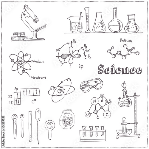 Collection of  Vector hand drawn doodle science lab objects.