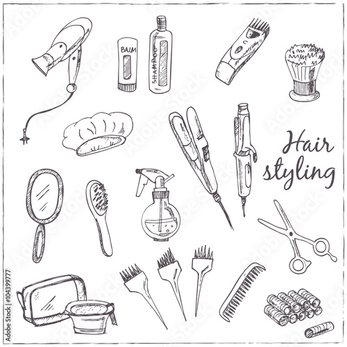 hand drawn Tools for make-up and hairstyle.