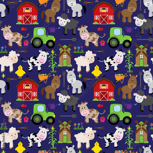 Seamless, Tileable Farm Animal and Barnyard Background Pattern
