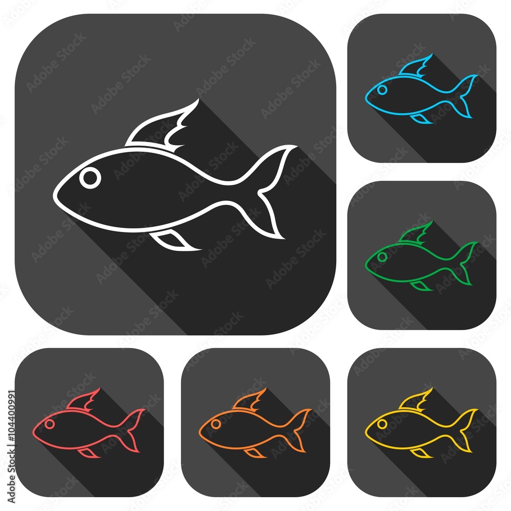 Fish icons set with long shadow Fish icons set with long shadow