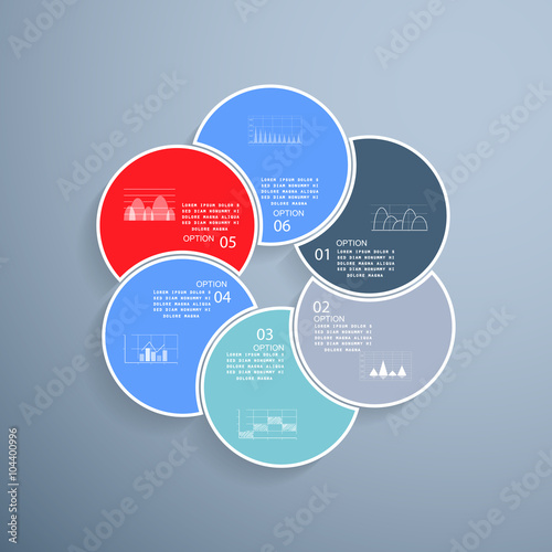 Pie chart in 6 steps or processes