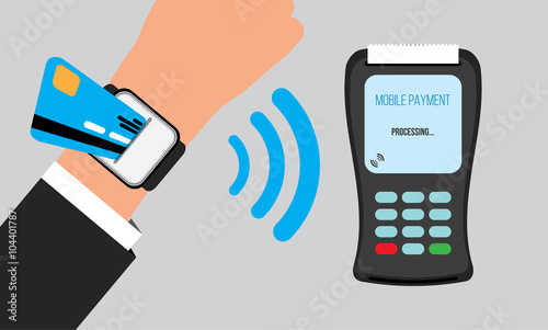 Mobile payments with smart watch, communication technology concept