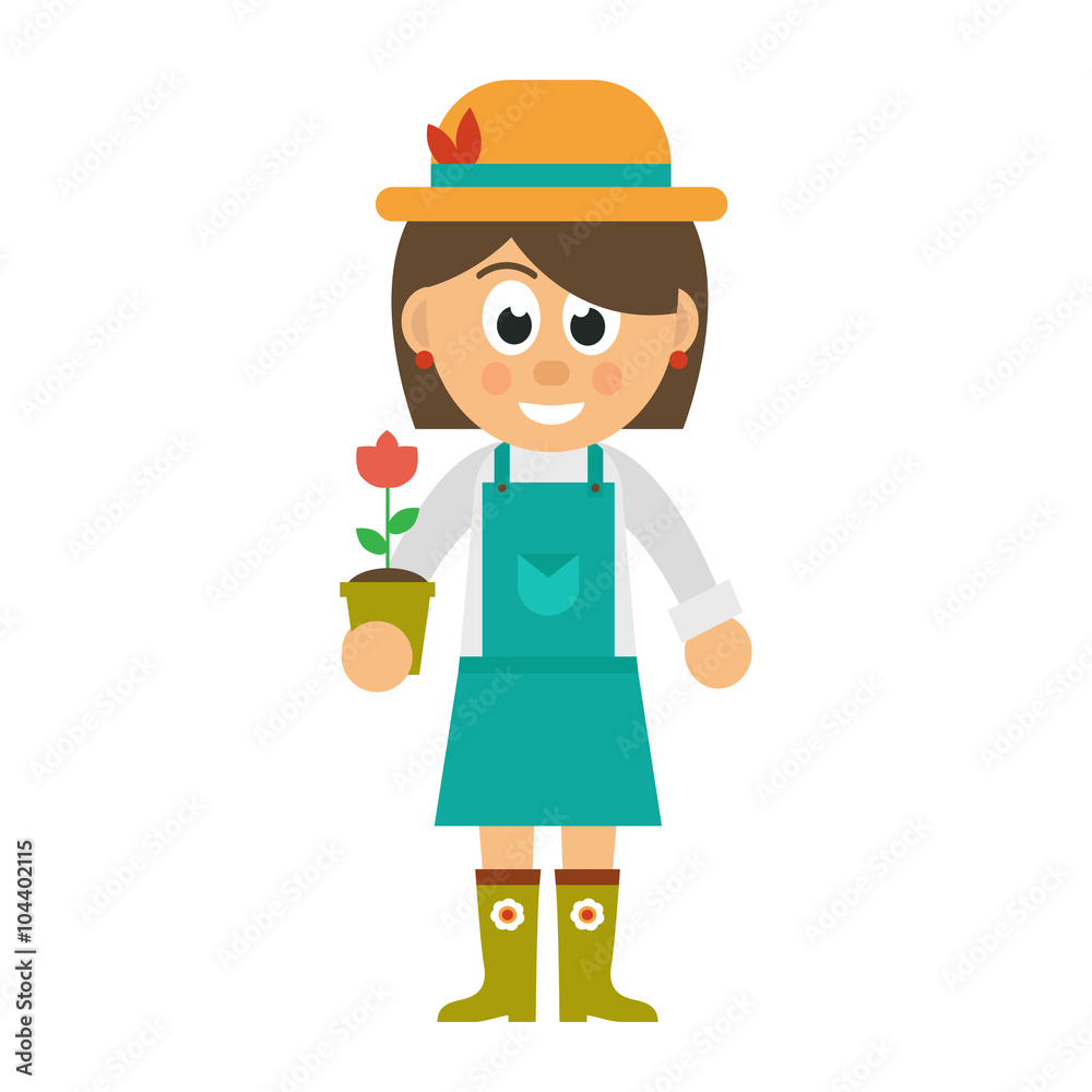 cartoon woman with hat and flower